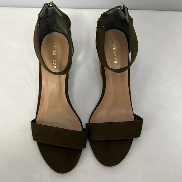 Maurice’s Khaki Suede Sandal Heels Ankle Strap back zip size 8 - Picture 2 of 11